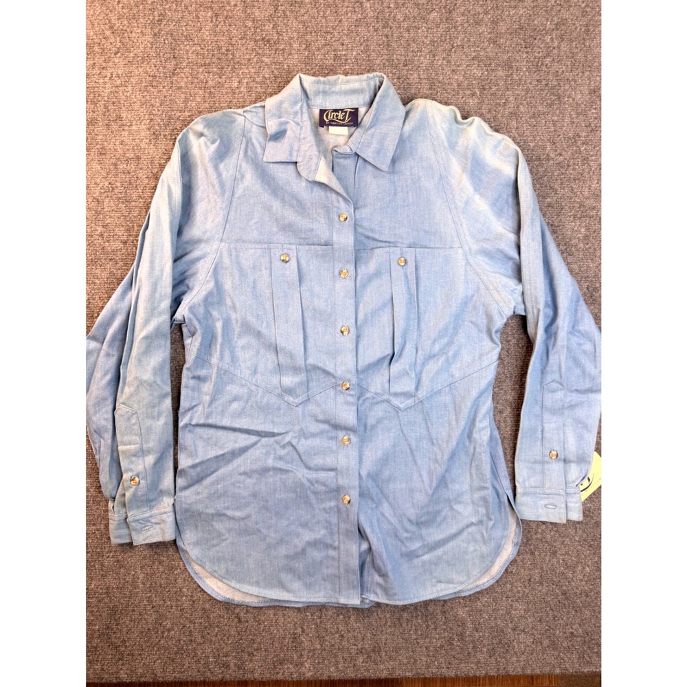 Circle T Marilyn Lenox Vintage USA Western Shirt Blue Chambray 9-10 NWT Workwear